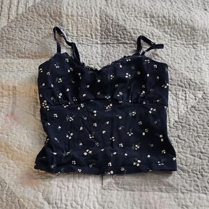 Hollister Dark Blue Floral Crop Top